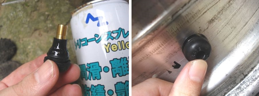 新品タイヤバルブを所定の位置へ