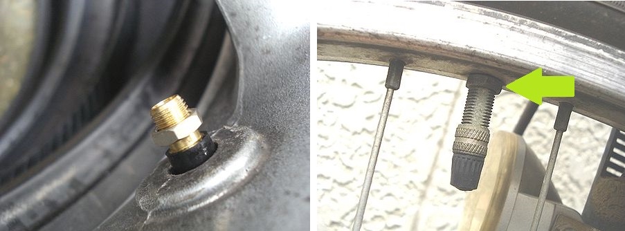 タイヤバルブにナットをはめる