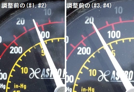 (#1,#2),(#3,#4)の調整前 ゲージ値に差異あり
