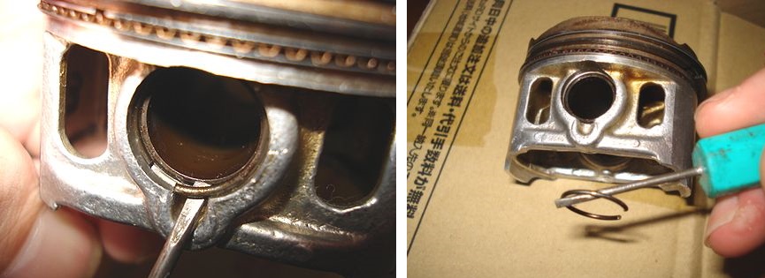 ピストンピンの外れ止め、C型止め輪外し2